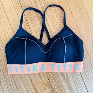 Titika Active Couture Logo Band Sports Bra — Black & Orange, Size S